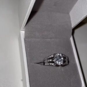 Silver Oval Cubic Zirconia Halo Ring - White